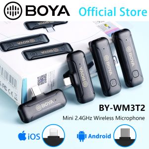 Microfoons Boya BYWM3T2 CONdensor Wireless Lavalier Rapel Microfoon Mini -microfoon voor PC Mobile Xiaomi iPhone Android Streaming YouTube