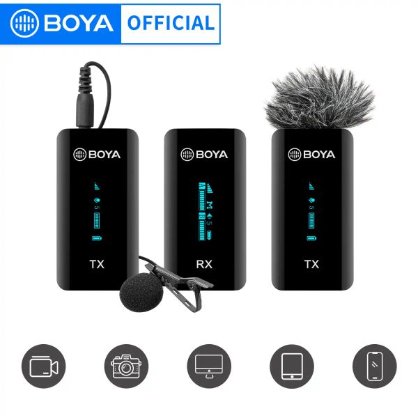 Microphones Boya BYXM6 S2 Wireless Lavalier 2.4 GHz Portable Condenser Microphone Ensemble pour iPhone Mobile DSLR Camera PC Streaming Podcast