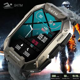 Microphones C20 Military Smart Watch Men Carbon Black Ultra Army Army Outdoor IP68 5ATM STAPPORT SADE SATIEF STAED OXYGEN SATM SMARTWATCH 2023
