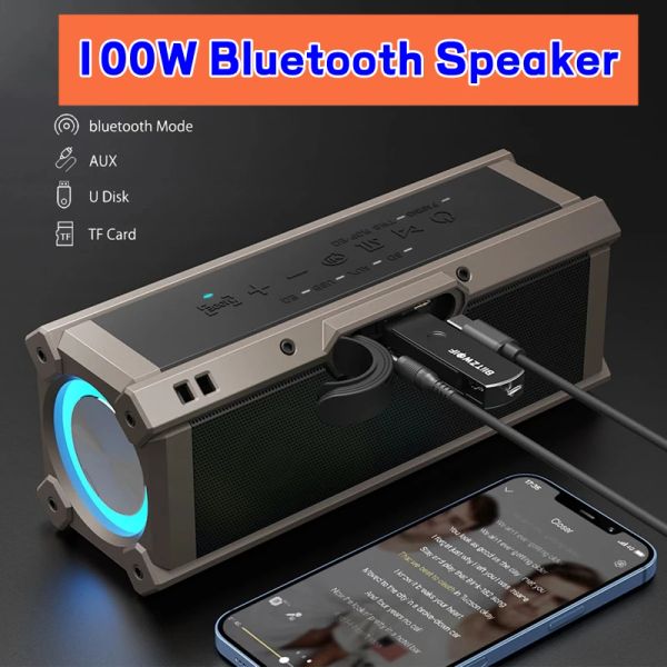 Microphones Caixa de Som 100W Subwoofer High Power 3D Stéréo Subwoofer Soundbox Outdoor Speintes Bluetooth portables pour l'ordinateur TF