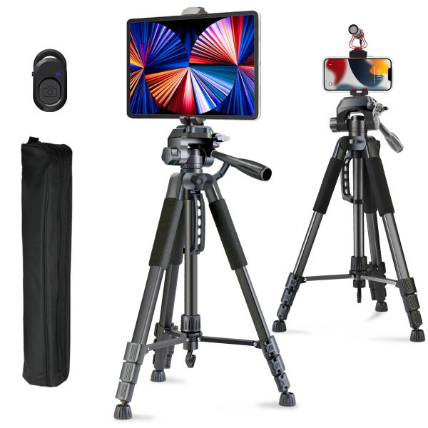 Microphones Camera Tripod 180cm Stand de téléphone mobile léger avec sac de transport à distance sans fil pour iPhone iPad Pro 12.9 