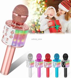 Microphones Childrens chantant le karphone 5-en-1 en haut-parleur portable Bluetooth sans fil avec machine à lumière LEDQ
