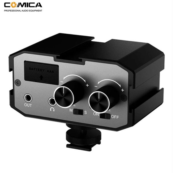 Microphones Comica AX1 Préamplificateur de mélangeur adaptateur microphone Universal Microphone Adaptateur avec des entrées stéréo Dual Mono pour les caméscopes de la caméra Nikon Canon