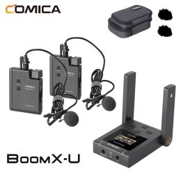 Microfoons Comica Boomxu Boomx U1 U2 Wireless Microphone Broadcast Mic Mini UHF Microfoon Zenders ontvangers Kit voor telefooncamera