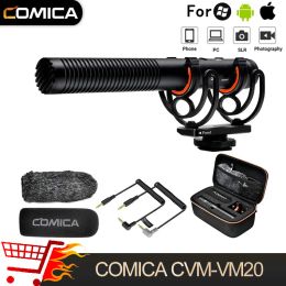 Microphones Comica CVMVM20 Microphone de condenseur professionnel avec maîtrise de gain de choc Contrôle de fusil de chasse rechargeable pour la caméra PC de téléphone portable