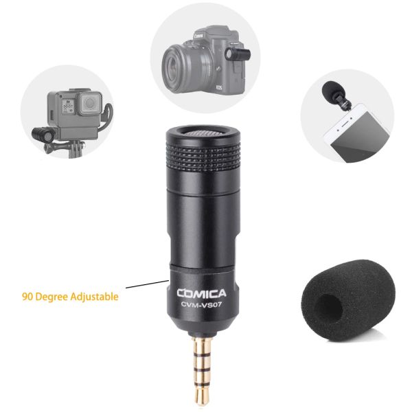 Micrófonos Comica CVMVS07 Mini micrófono omnidireccional para el micrófono de teléfono de cámara DSLR GoPro Mic Mic para grabación de video (TRRS de 3.5 mm)