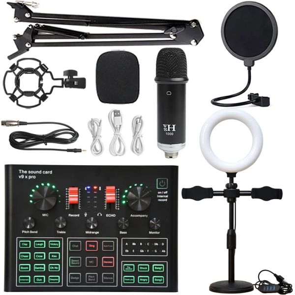 Microphones Microphone à condensateur pour téléphone BM900 Bluetooth sans fil V9XPRO carte son avec anneau de remplissage lumière support en porte-à-faux chant jeu