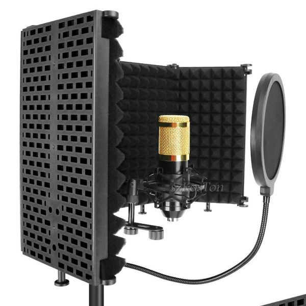 Microphones Microphone à condensateur Pop filtre bouclier d'isolation avec support Studio pliable panneaux de mousse acoustique pour A6V Drop Deli Dhhr6