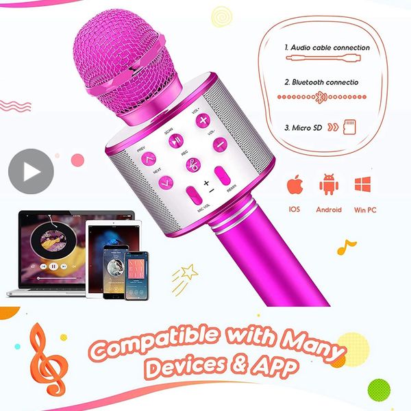 Microphones Condensateur Sans Fil Bluetooth Karaoké Microphone Pour Système Domestique Machine Téléphone Portable Chant Enfants Infantil Mobile Mic Micro 230518
