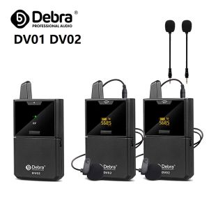 Microphones Debra DV01 DV02 Microphone Lavalier sans fil UHF avec un moniteur audio gamme 50m pour les caméras DSLR Entretien d'enregistrement en direct