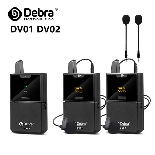 Micrófonos Debra DV01 DV02 UHF Micrófono Wiralier Wiralier con Audio Monitor Rango de 50m para Cámaras DSLR Entrevista de grabación en vivo