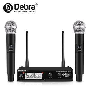 Microphones Système de Microphone sans fil Debra VM302 VHF avec 2 micros sans fil portables 80 mètres de Distance pour le karaoké familial de discours d'église 231204