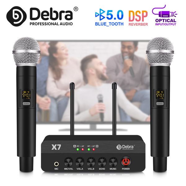 Microphones Debra X7 Système de microphone sans fil portable avec double micro portable 5.0Bluetooth DSP Reverb ForKaraoke Parties And Church 230725