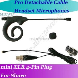 Microphones Câble détachable Black Ear Hook Casquet Microphone pour Shure Wireless With 4pin XLR Mini Connecteur
