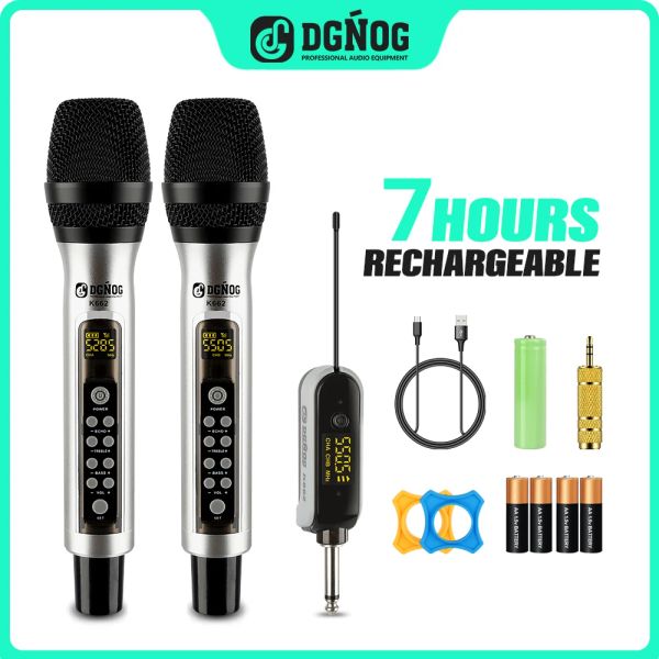 Microphones DGNOG K662 UHF 2 canaux Echo Wireless Microphone Professionnel Karaoke Mic Home System pour le haut-parleur PA Speaker