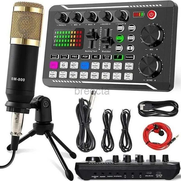 Microphones DJ Équipement Microphone Console Sound Console Studio Kit de carte sonore Téléphone Mélangez Ordinateur Live Voice Mixer F998 Carte son 240408