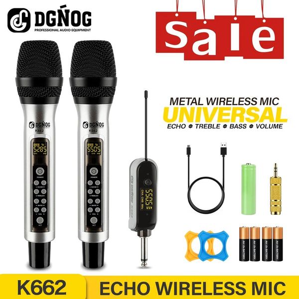 Micrófonos Micrófono inalámbrico de doble eco para karaoke Uhf Sistema de micrófono de mano inalámbrico de metal de 2 canales 60 m para cantar Iglesia de fiesta de bodas