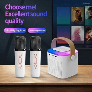 Microphones Dual Microphone Karaoke Machine Portable System avec 12 sans fil pour les adultes à domicile et les enfants Bluetooth PA En haut-parleur