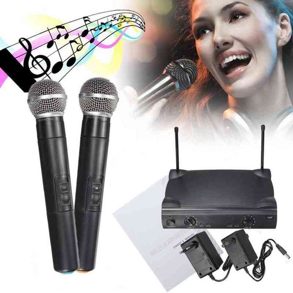 Microphones Double système de micro de microphone sans fil portable professionnel VHF avec récepteur pour microphone Kareoke Party KTV Studio T220916