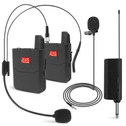 Microfoons Dual Wireless Headset UHF Lavalier Microfoon System Rapel MIC met Bodypack -zender tot 50 m voor het onderwijs Interview