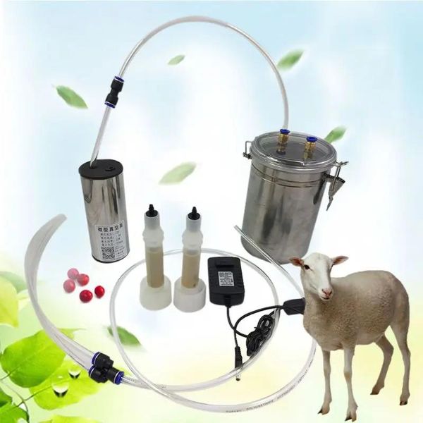 Micrófonos Durable Acero inoxidable 2l Pulso eléctrico Herramientas de ordeño con succión ajustable Bandeja de leche de oveja de cabra para granja