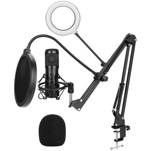 Microphones E20 PC Microphone Mic USB avec 6 pouces Ring Bras Stand Professional Ringlight Studio Kit pour YouTube Video Popcast