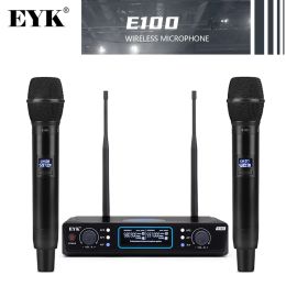 Microfoons EYK E100 Vaste frequentie UHF draadloos microfoonsysteem met dubbele handheld MIC 60m Afstand Geschikt voor Family Party Classroom