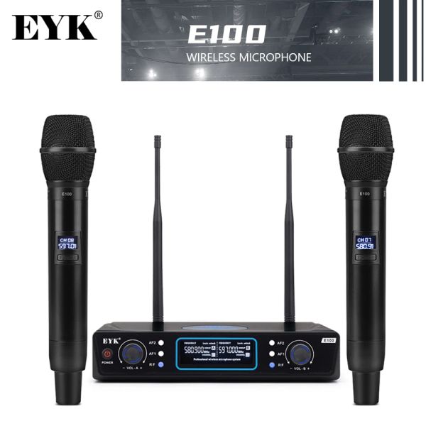 Microphones Eyk E100 Fréquence fixe Système de microphone sans fil UHF avec double micro à main 60m Distance adaptée à la classe de fête de la famille