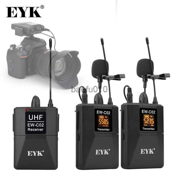 Microphones EYK EW-C02 30 canaux UHF Wireless Dual Lavalier Microphone System 60m Plature pour le reflex numérique DSLR Téléphone Interview Enregistrement Mic HKD230818