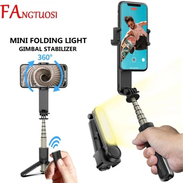 Microphones Fangtuosi Wireless Bluetooth Bluetooth Handheld Gimbal Stabilising Phone Mobile Stick Stick Trépied With Fill Light Shutter pour iOS Android