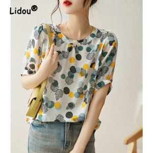 Microfoons Fashion Printing Summer Losse uniek gevoel voor ontwerp Blouse vrouwen Nieuwe klassieke halve mouw slanke ocollar kantoor allmatch shirt