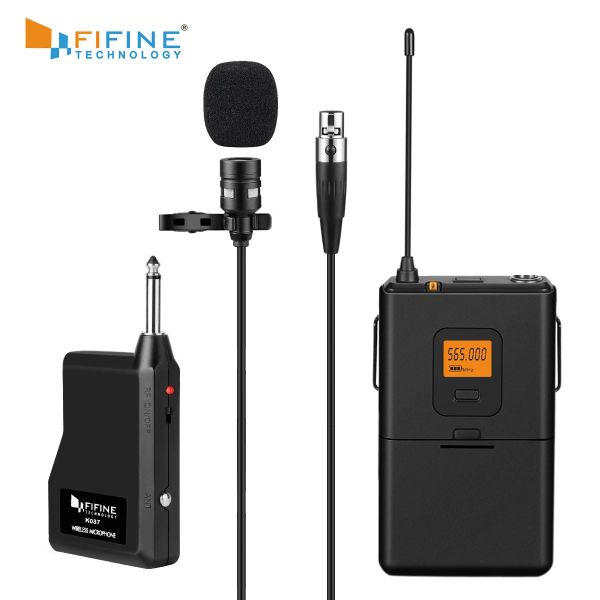 Microphones Fifine 20Channel UHF Système de microphone de revers sans fil sans fil avec récepteur portable de micro-micro bodypack