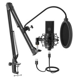 Microphones Fifine USB Condenser PC Microphone avec un support d'amortisseur à bras de micro de bureau réglable pour les voix d'enregistrement de studio