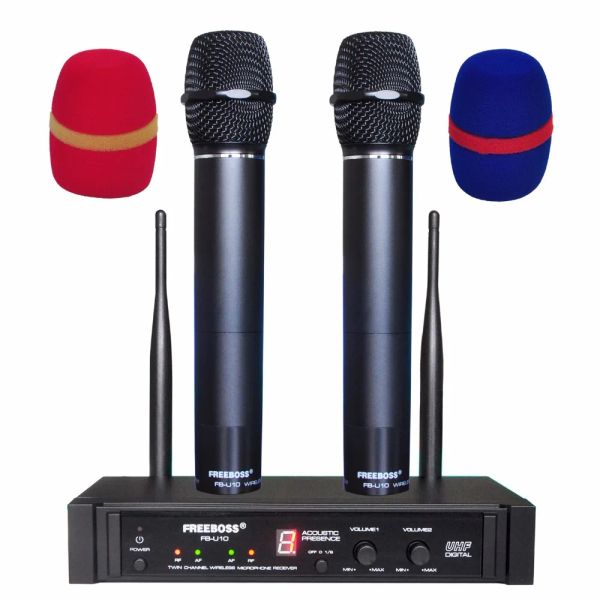 Microphones FREEBOSS FBU10 2 voies noir argent doré métal portable sans fil Microphone système de Microphone karaoké