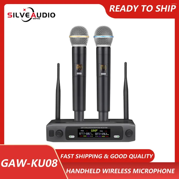 Microphones GAW-KU08 Système de microphone sans fil à double canal UHF Professional pour le discours de fête Speech Church Stage Karaoke DJ