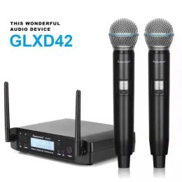 Microfoons GLXD4 Professioneel UHF dubbel draadloos microfoonsysteem Podiumvoorstellingen 2 handhelds voor Karaook-kerk