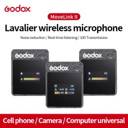 Microphones Godox MoveLink II M1 M2 2,4 GHz Wireless Lavalier Omnidirectional Microphone Transmetteur Receiver pour téléphone DSLR Smartphon