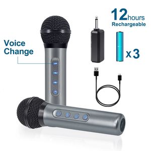 Microphones Microphone sans fil à effet sonore dynamique portable avec batterie rechargeable contrôle de l'écho du Volume portée de 100 pieds pour karaoké de fête 231204