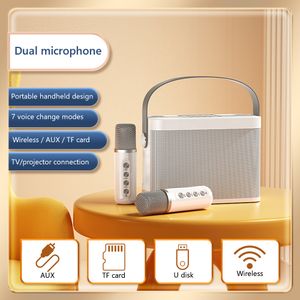 Microphones Machine de karaoké KTV sans fil portable avec double microphone Haut-parleur mobile compatible Bluetooth Portable Mini Enceinte 230725