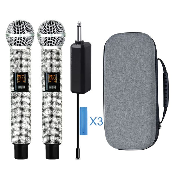 Microphones Heikuding Microphone sans fil avec batterie rechargeable Crystal Crystal sans fil Dynamique Mic pour la parole de la fête avec boîte de stockage