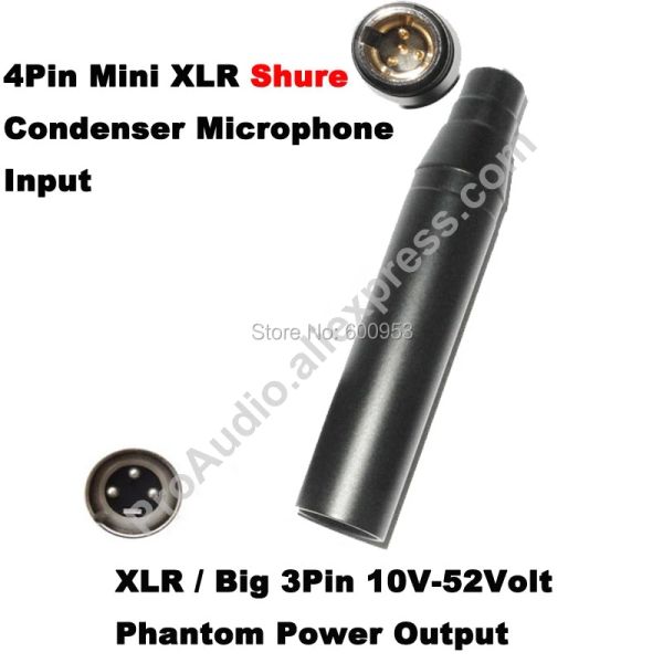 Microphones livraison gratuite de haute qualité TA4F 4pin mini xlr à 3pin mâle xlr pour le condenseur Shure Microphone Phantom Power 48V Adaptateur