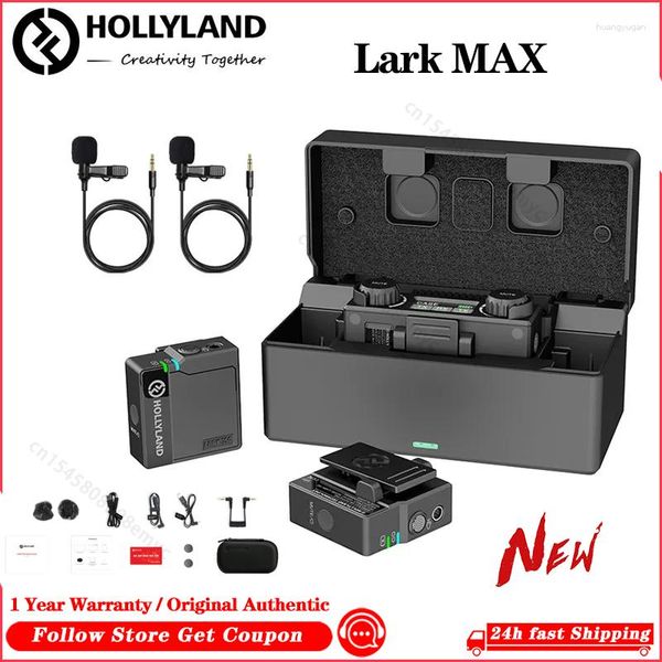 Micrófonos Hollyland Lark MAX Sistema de micrófono de solapa inalámbrico con estuche de carga para entrevista Vloging Live Streaming Lavalier Mic