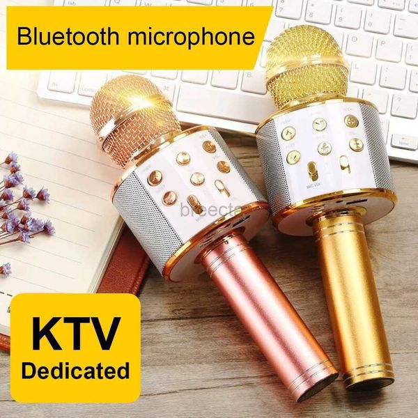 Microphones Home Party 2 en 1 Bluetooth compatible chant microphone Professional Karaoke Player Mic Low Delay Rose Gold 240408