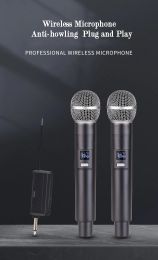 Microfoons Home Wireless Dual Handheld Dynamic Microfoon Karaoke Microfoon met oplaadbare ontvanger voor Wedding Party Speech Speech Church Clu