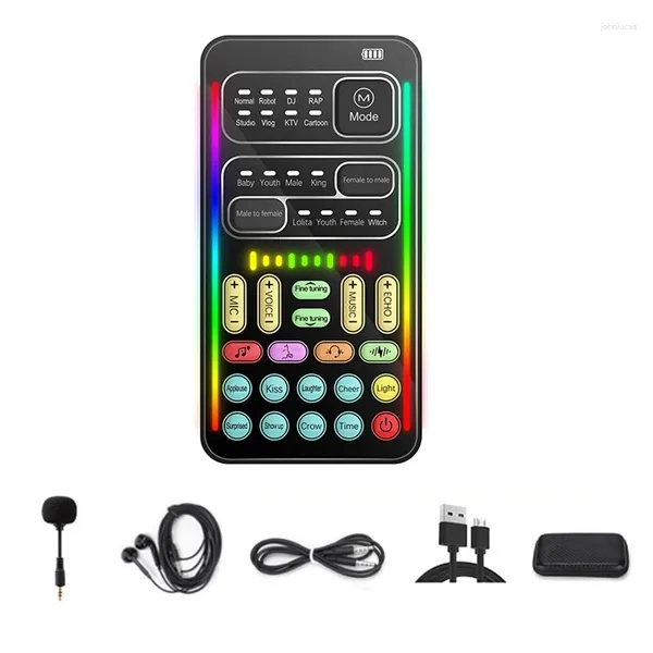 Micrófonos I9 Cambiador de voz Kit completo Múltiples efectos de audio Bluetooth Tarjetas de sonido en vivo Tarjeta portátil ultrafina Herramienta de micrófono Durable