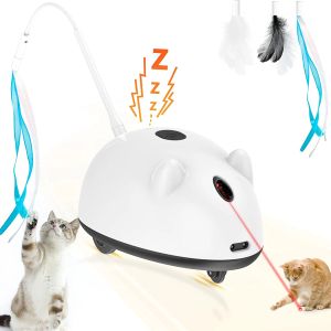 Microfoons interactief katspeelgoed binnen automatisch kattenmuis speelgoed met echte muisgeluidslaser en veren kattenmuizen speelgoed USB oplaadbaar