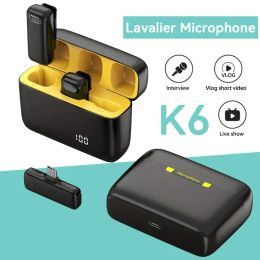Microfoons K6 Nieuwe draadloze Lavalier Microfoon Portable Audio Video Recording Mini Mic Live Broadcast Gaming Gaming Telefoon Mic voor iPhone Android