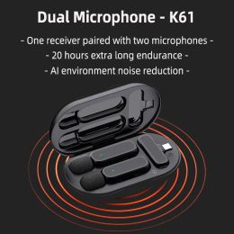 Microphones K61 Wireless Lavalier Microphone Studio Gaming Small micro avec une boîte de charge réduction du bruit pour iPhone Xiaomi Smart Mini Micropho