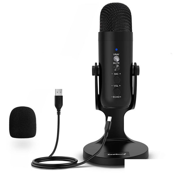 Micrófonos K66 USB Condenser Gaming Micrófono Micrófono de podcasting profesional para PC Streaming Grabación de voz Compatible con computadora portátil DHW1Y