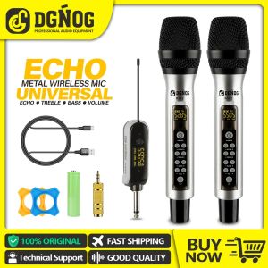 Micrófonos K662 Micrófono inalámbrico de metal de 2 canales con echo UHF Sistema de micrófono dinámico de doble mano para el campus del hogar Karaoke 60 Frecuencia